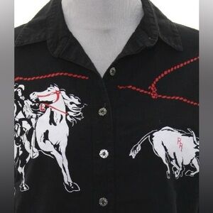 vintage • 80s roughrider black cotton western shirt cowboy roping tapered fit
